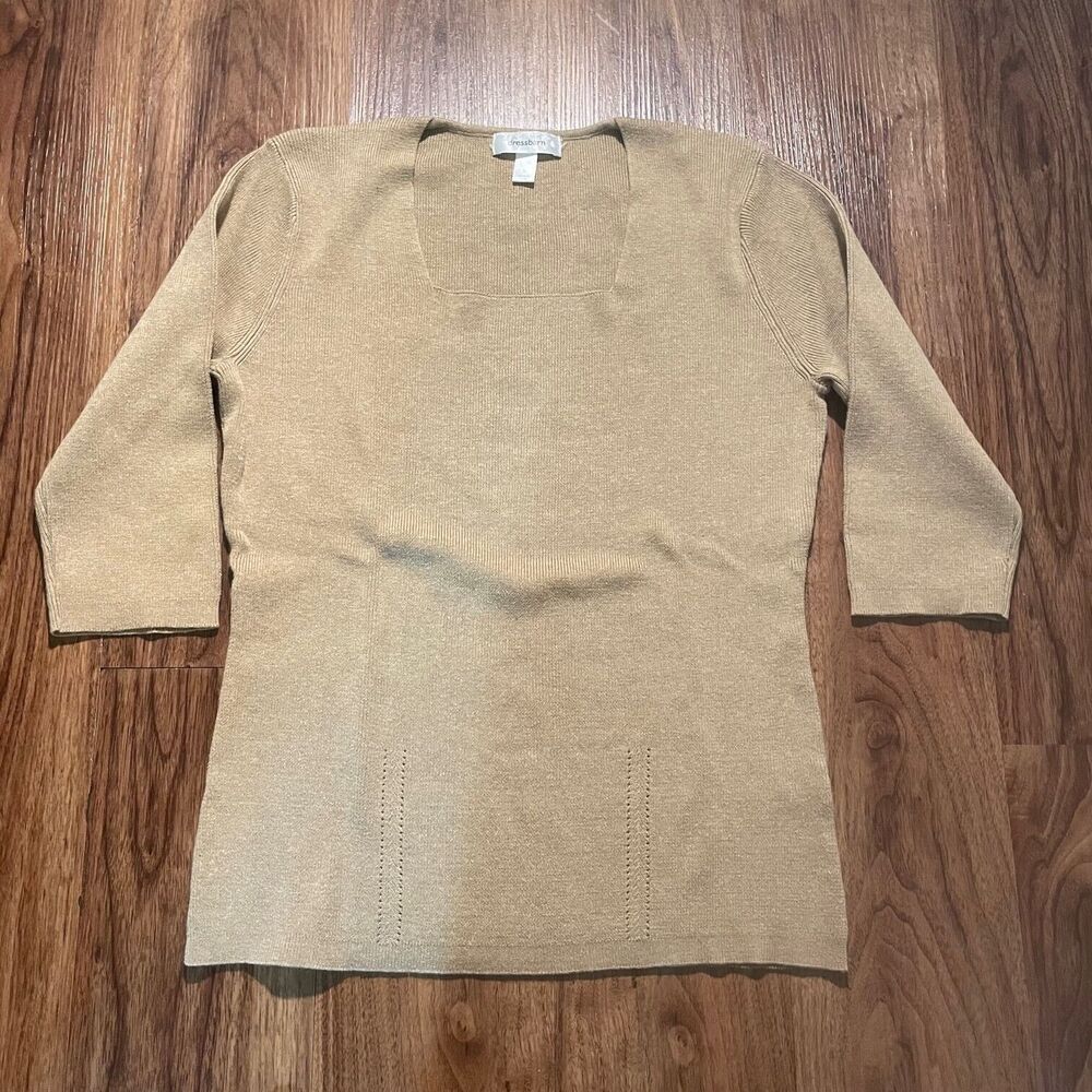 Dressbarn DB Blouse Brown Round Neck Shirt Cotton Acrylic Square Neck Women's LG